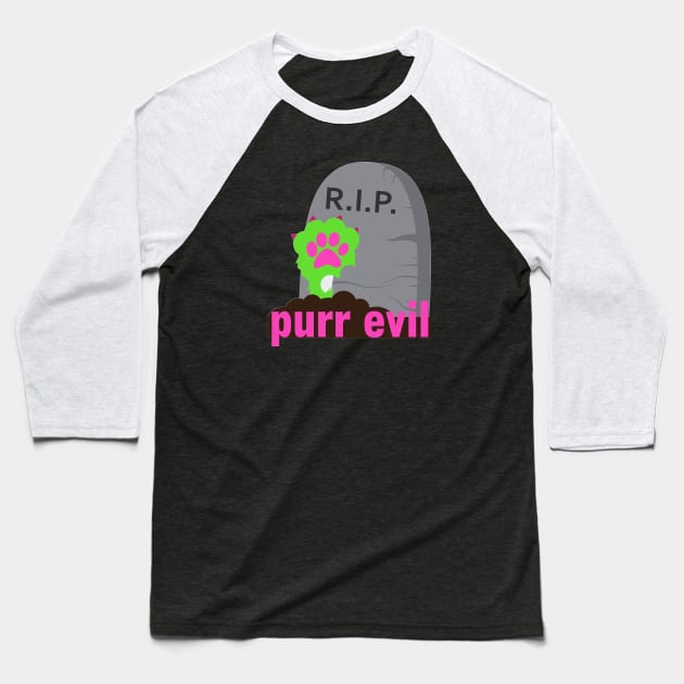 Purr Evil Zombie Cat Baseball T-Shirt by Nuletto